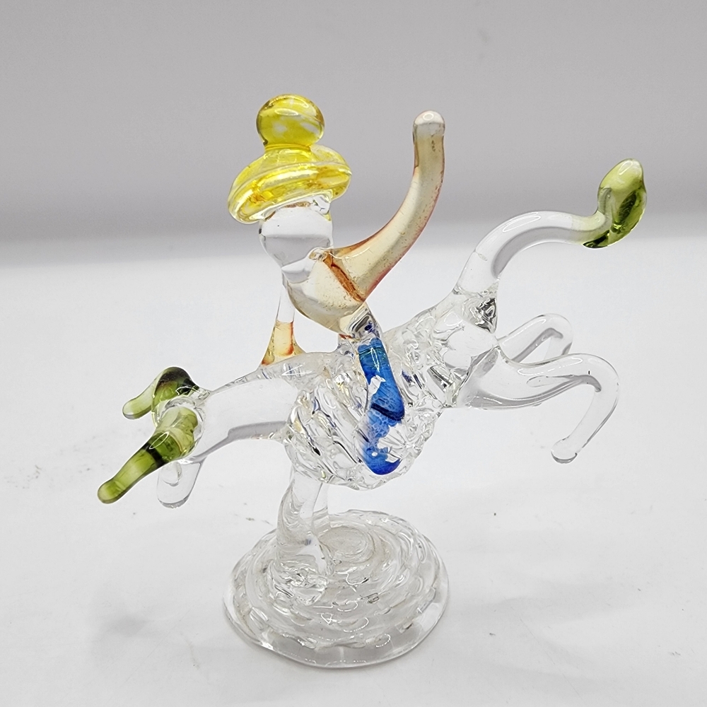 Vintage Cowboy Rider Bucking Bull 2" Hand Blown Glass Art Figurine - Picture 2 of 4